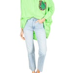 La Vie Lime Jeweled Cotton Boyfriend Shirt - Vermillion