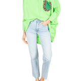 La Vie Lime Jeweled Cotton Boyfriend Shirt - Vermillion
