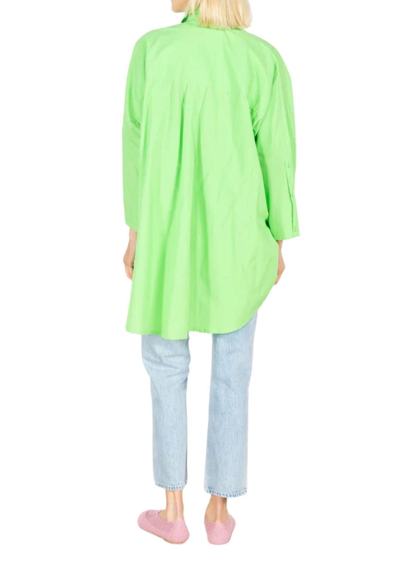 La Vie Lime Jeweled Cotton Boyfriend Shirt - Vermillion