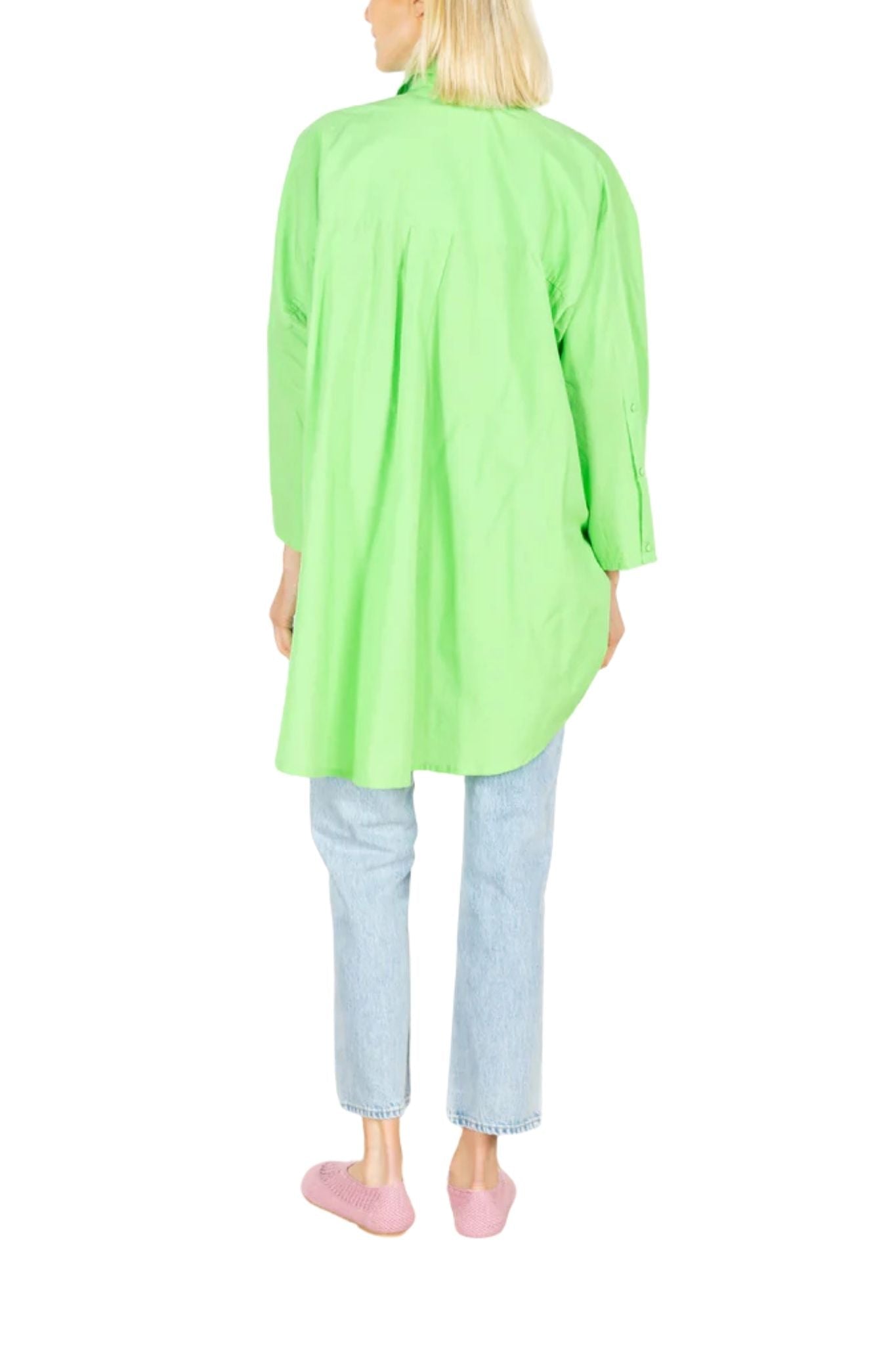 La Vie Lime Jeweled Cotton Boyfriend Shirt - Vermillion