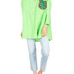 La Vie Lime Jeweled Cotton Boyfriend Shirt - Vermillion