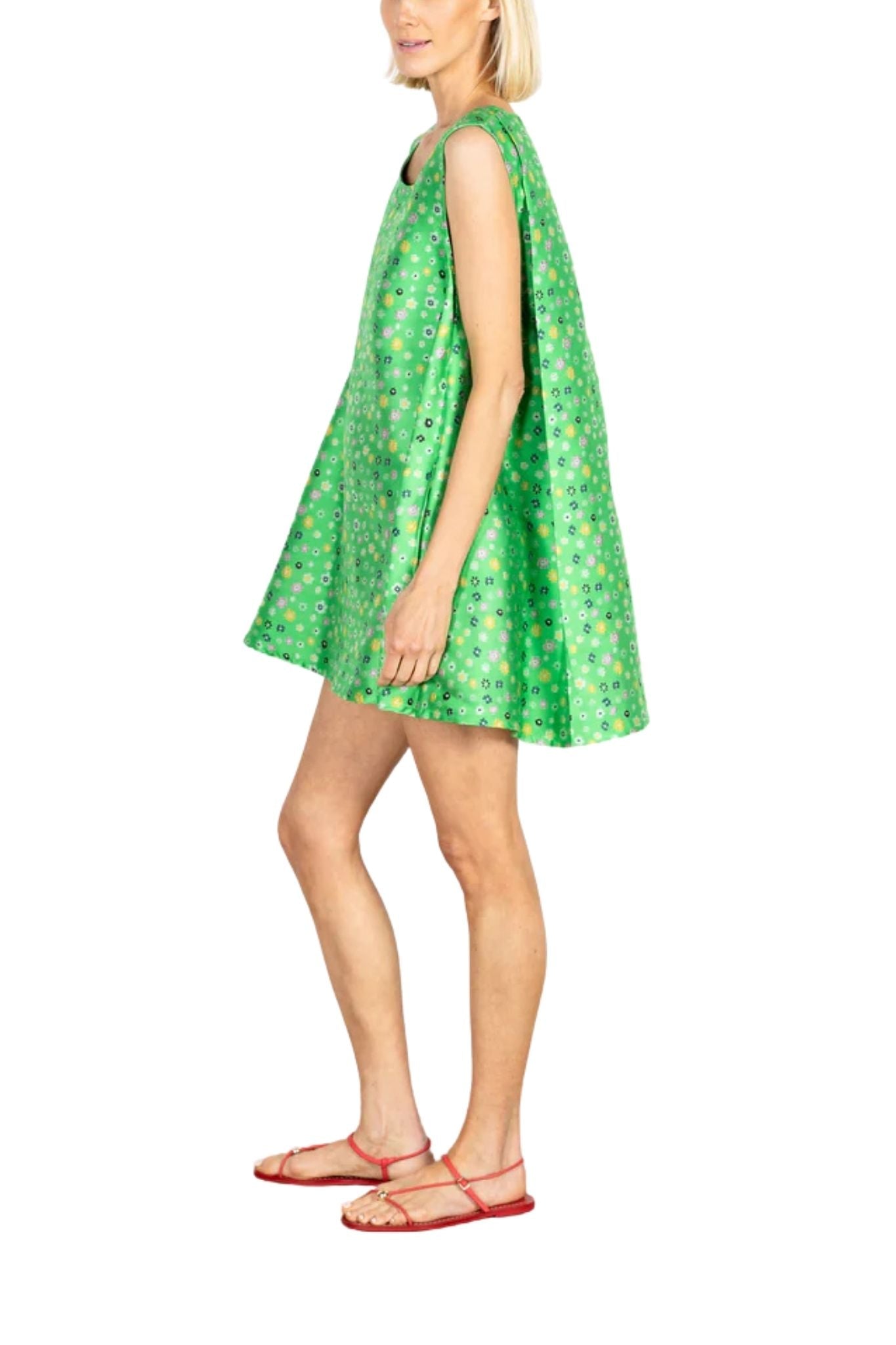 La Vie Mini Floral Meadow Pleat Dress - Vermillion