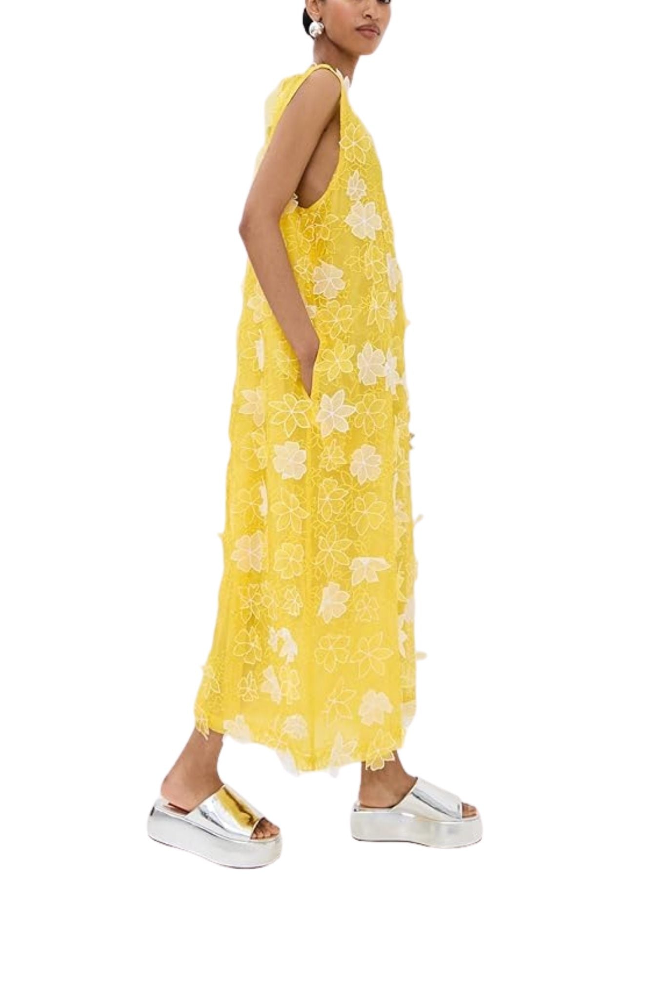 La Vie Mod Flower Sequin Mini A - Line Dress - Vermillion