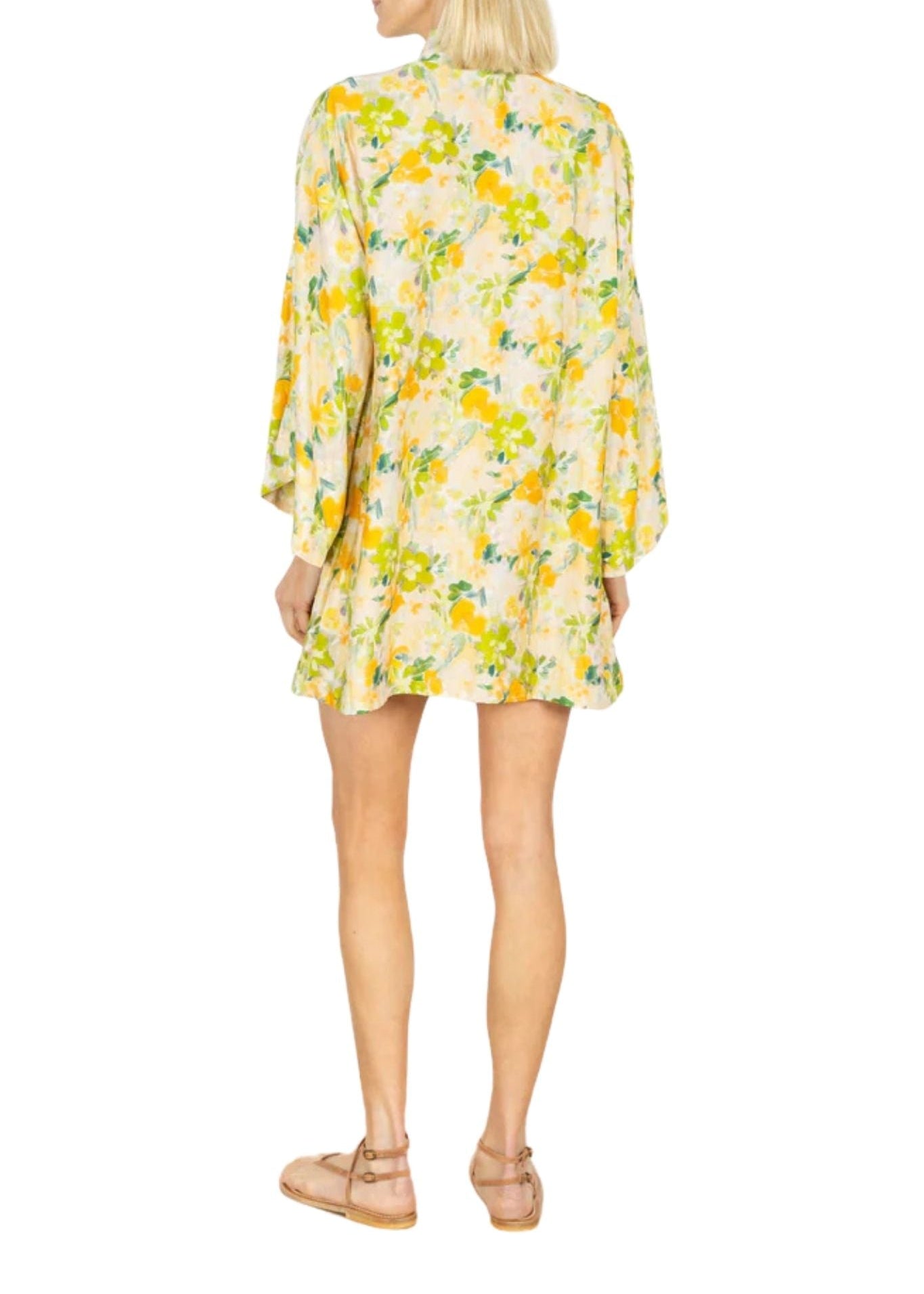 La Vie Olive Brushstroke Bloom Mini Caftan - Vermillion