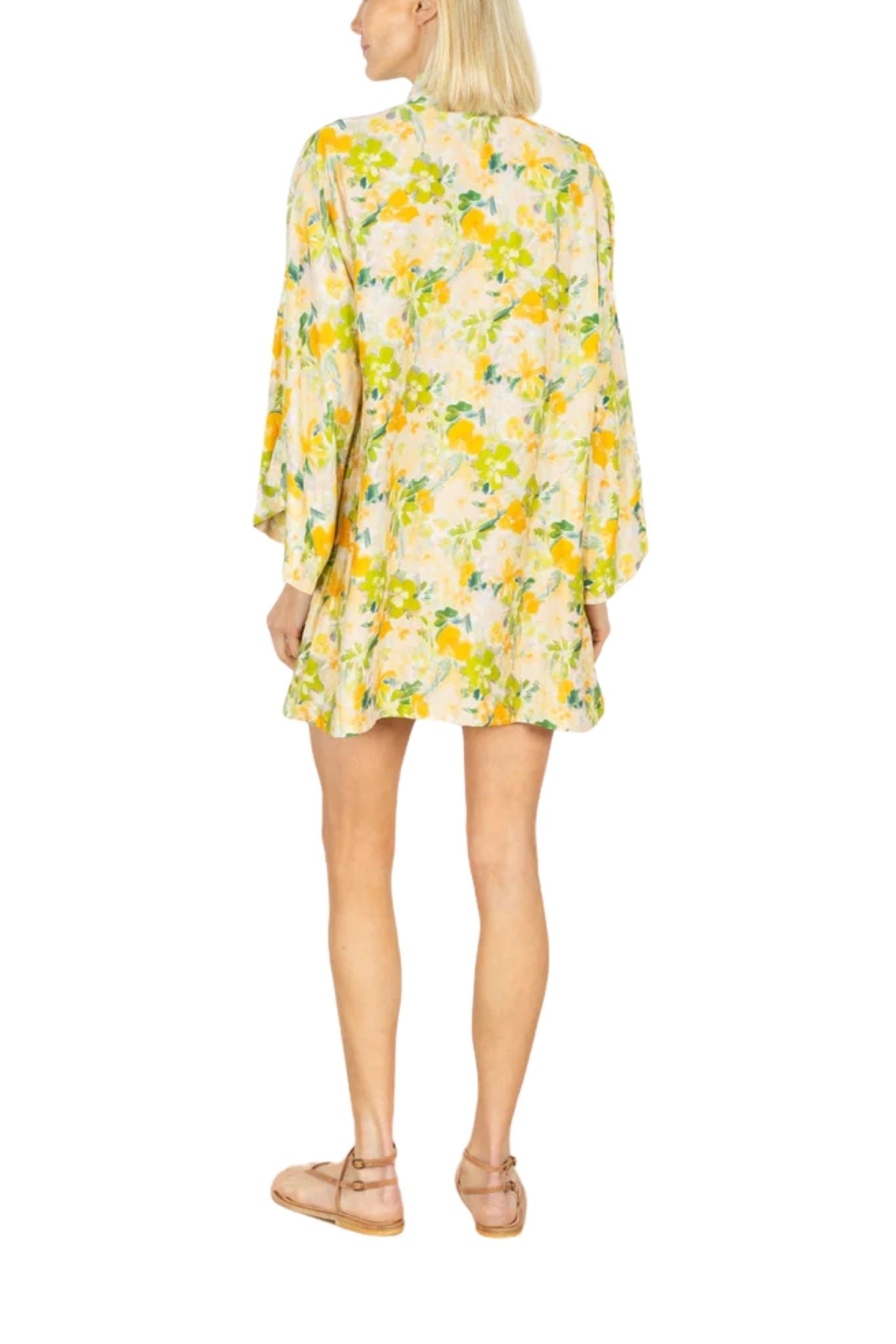 La Vie Olive Brushstroke Bloom Mini Caftan - Vermillion