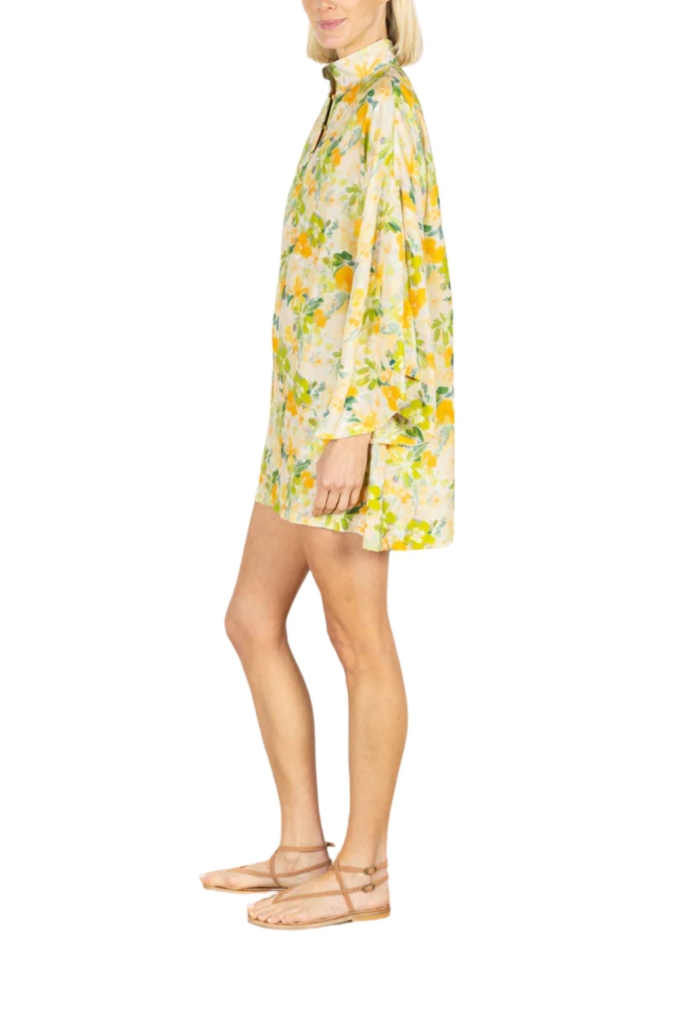 La Vie Olive Brushstroke Bloom Mini Caftan - Vermillion