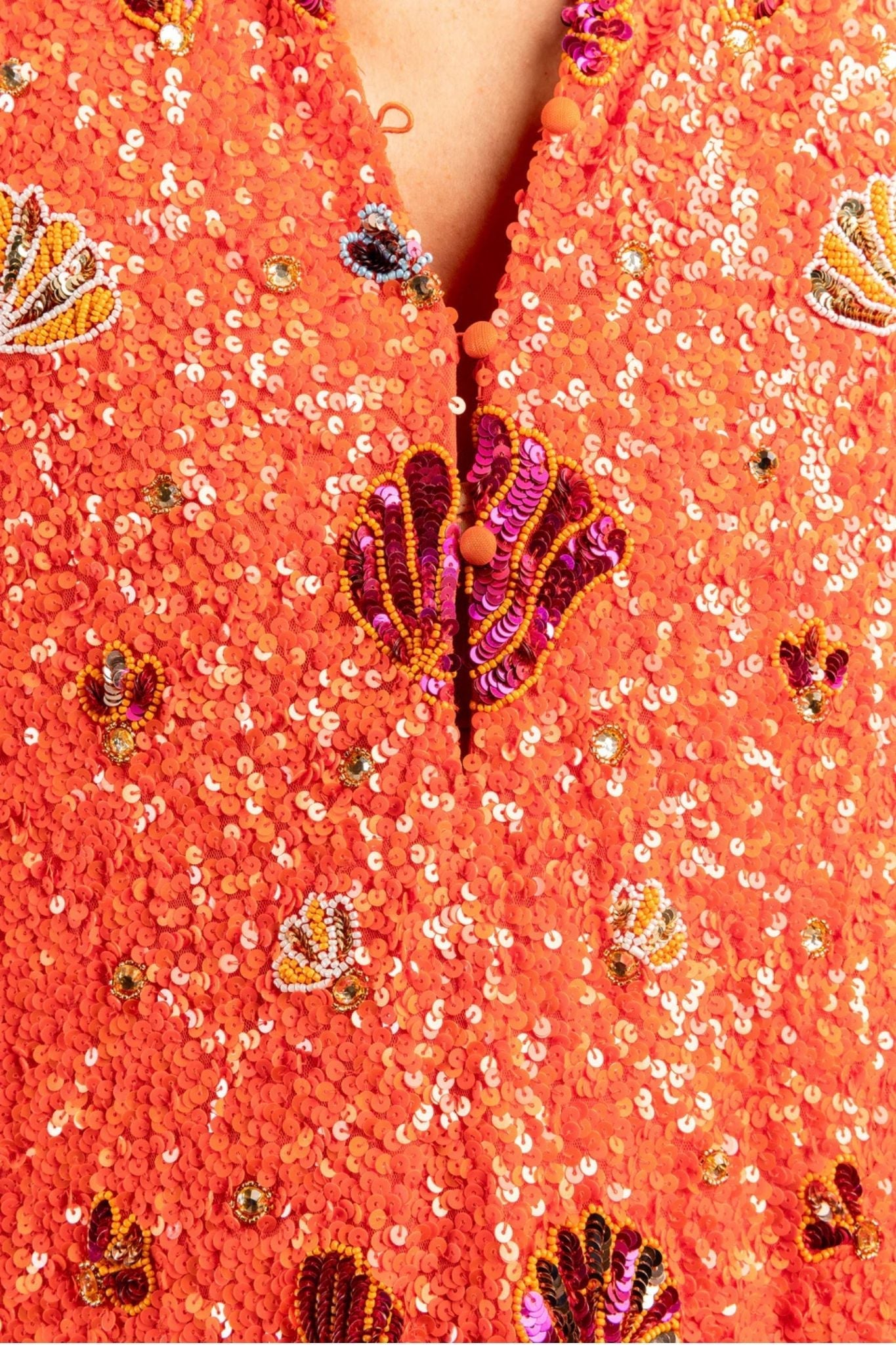 La Vie Orange Sequin Shells Maxi Caftan - Vermillion