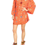 La Vie Orange Sequin Shells Mini Caftan - Vermillion