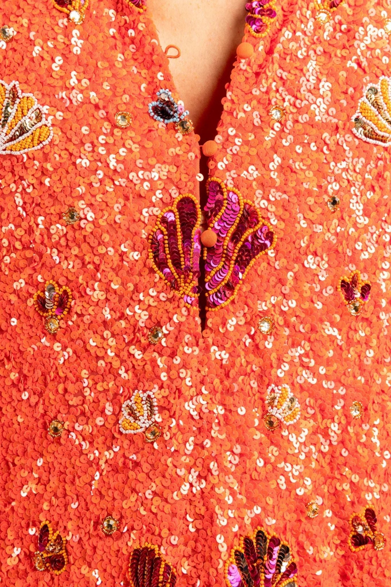 La Vie Orange Sequin Shells Mini Caftan - Vermillion