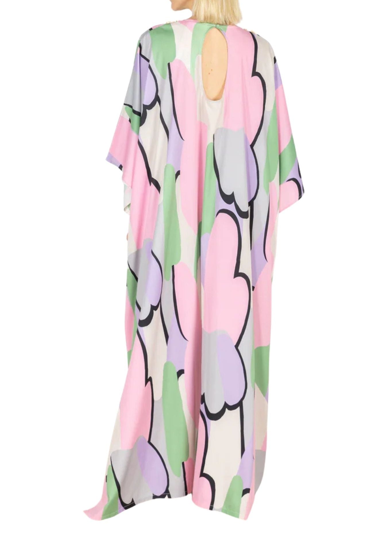 La Vie Pastel Cloud Beaded Maxi Keyhole Caftan - Vermillion