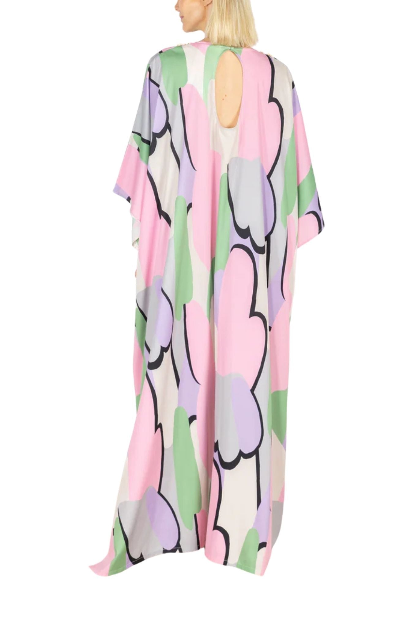 La Vie Pastel Cloud Beaded Maxi Keyhole Caftan - Vermillion