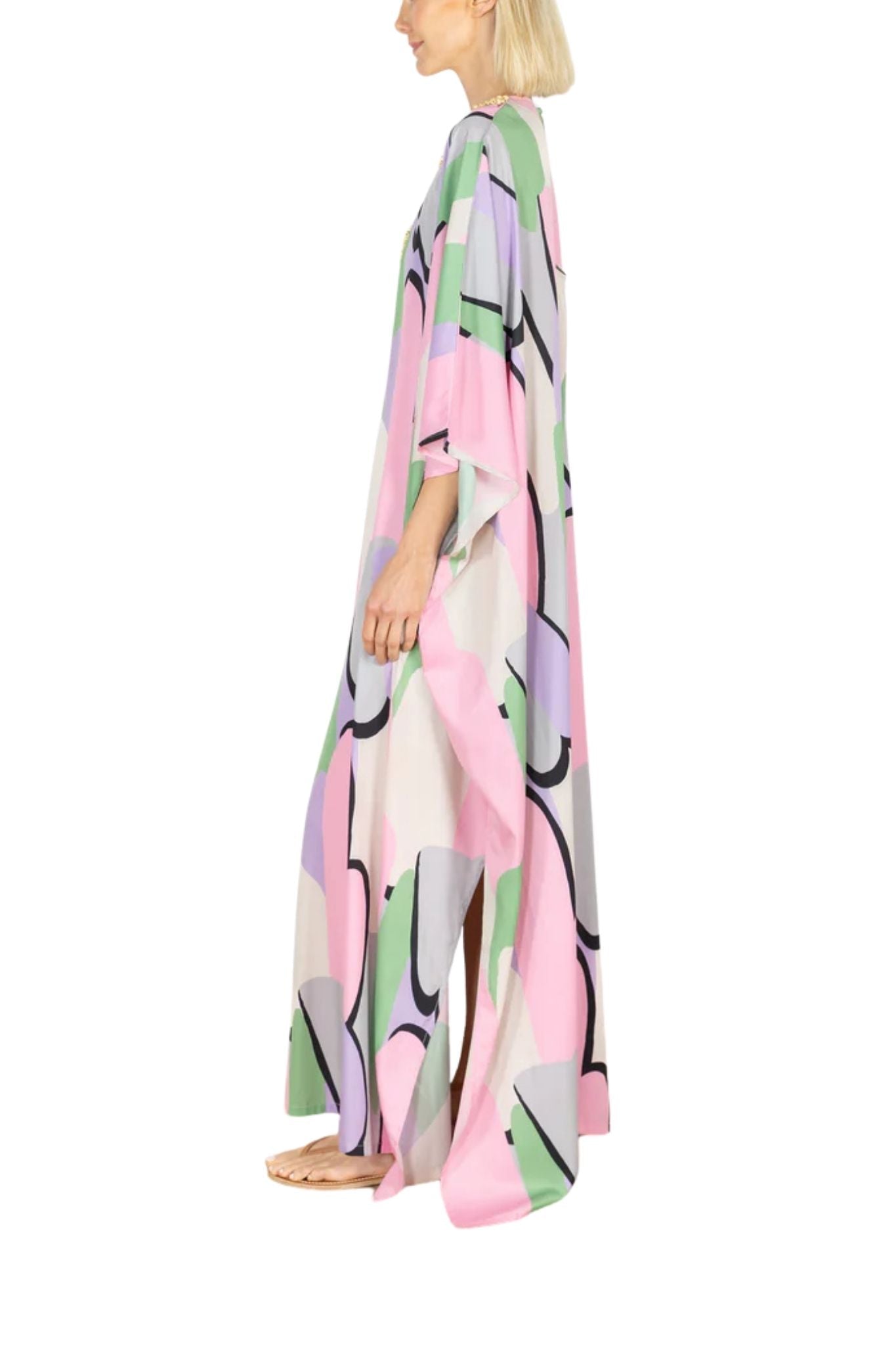 La Vie Pastel Cloud Beaded Maxi Keyhole Caftan - Vermillion
