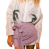La Vie Pastel Speckled Stripe Mini Wrap Skirt - Vermillion