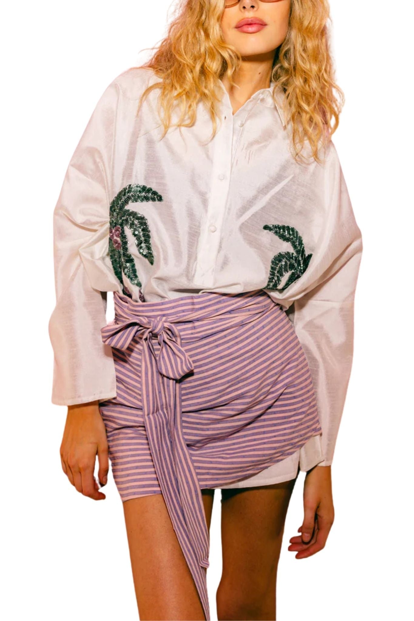 La Vie Pastel Speckled Stripe Mini Wrap Skirt - Vermillion