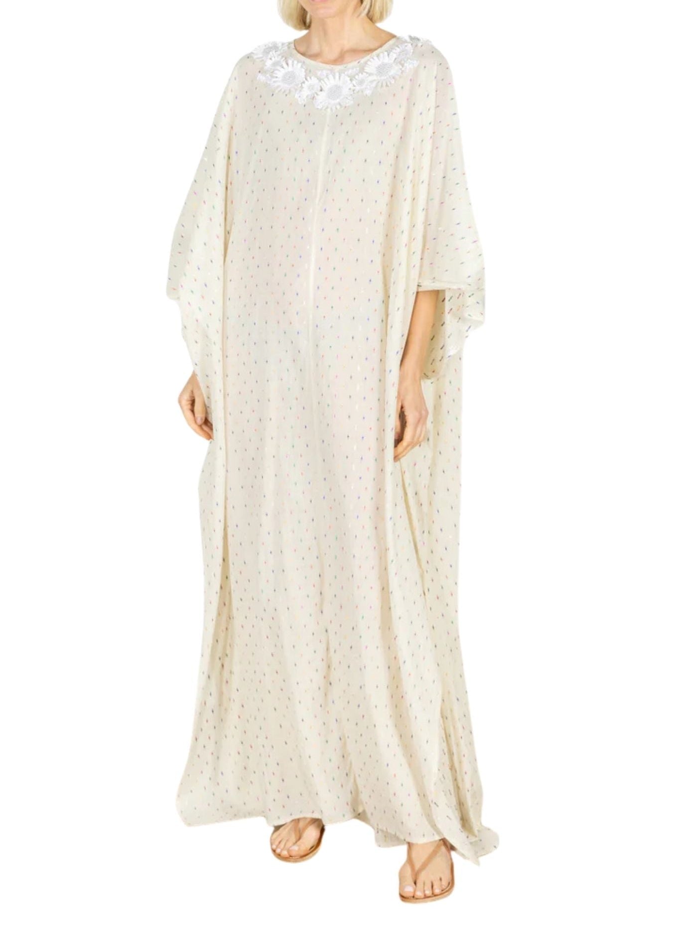 La Vie Pearl Daisy Confetti Maxi Keyhole Caftan - Vermillion
