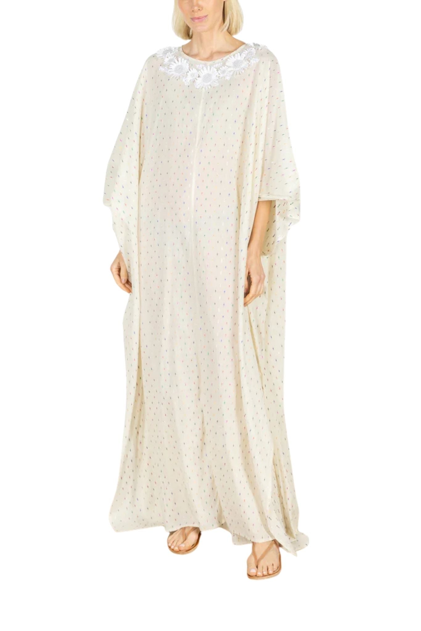 La Vie Pearl Daisy Confetti Maxi Keyhole Caftan - Vermillion