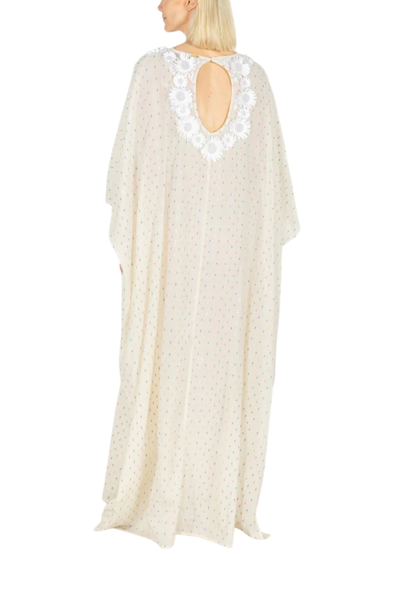 La Vie Pearl Daisy Confetti Maxi Keyhole Caftan - Vermillion