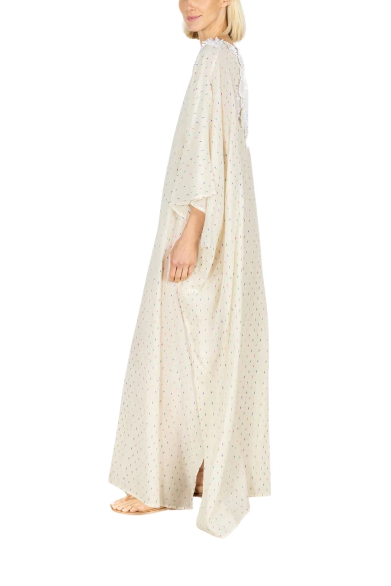 La Vie Pearl Daisy Confetti Maxi Keyhole Caftan - Vermillion