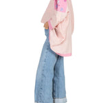 La Vie Pink Beaded Hearts Boyfriend Shirt - Vermillion