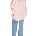 La Vie Pink Beaded Hearts Boyfriend Shirt - Vermillion