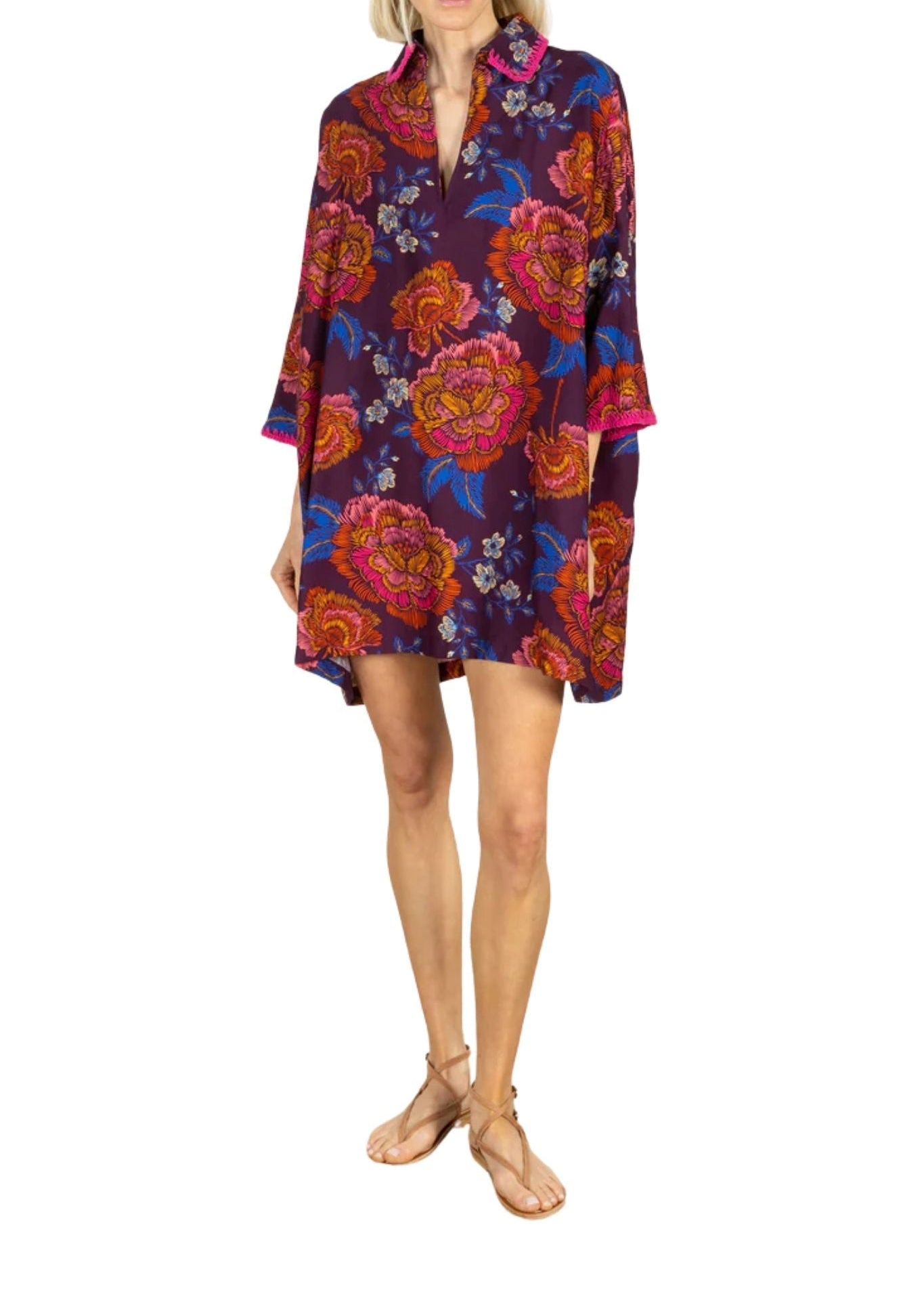 La Vie Plum Botanical Trim Mini Everyday Dress - Vermillion