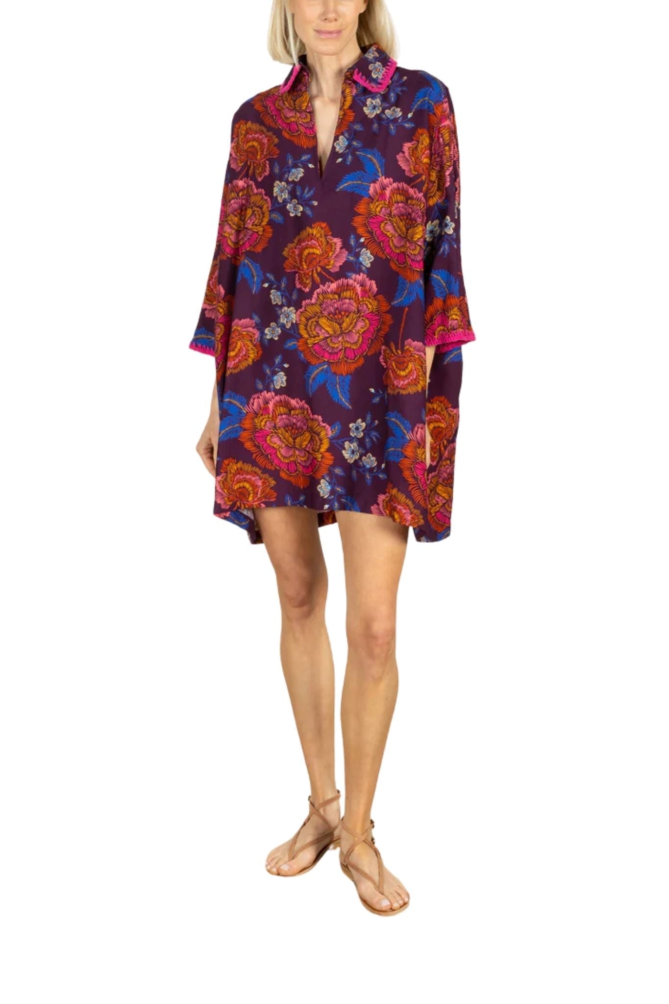La Vie Plum Botanical Trim Mini Everyday Dress - Vermillion