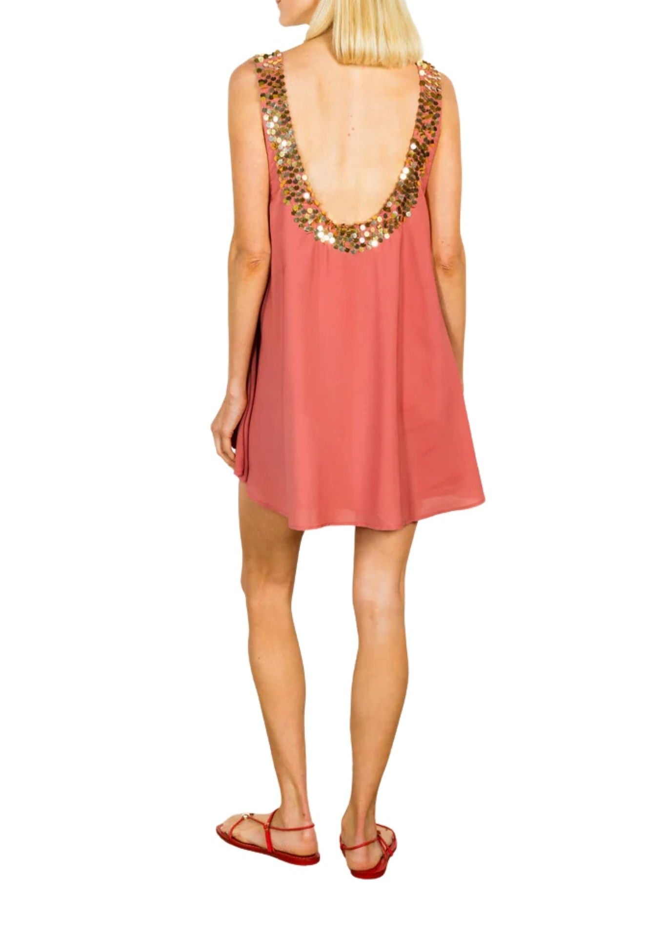 La Vie Salmon Sequin Bra Mini Swing Dress - Vermillion
