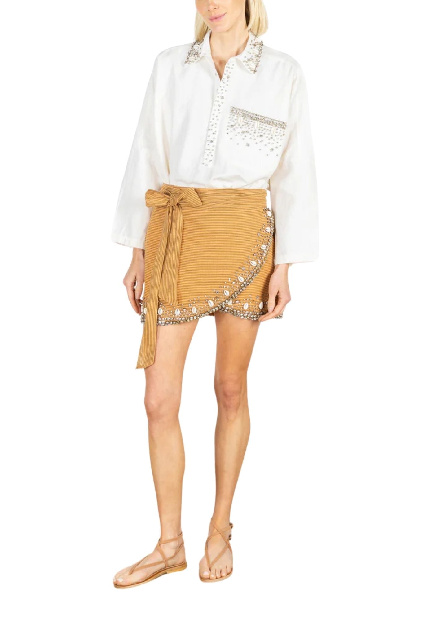 La Vie Sand Stripe Shells MIni Wrap Skirt - Vermillion