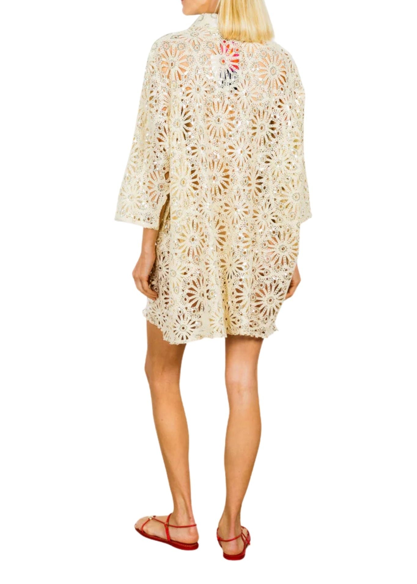 La Vie Sandbar Sequin Crochet Mini Everyday Dress - Vermillion