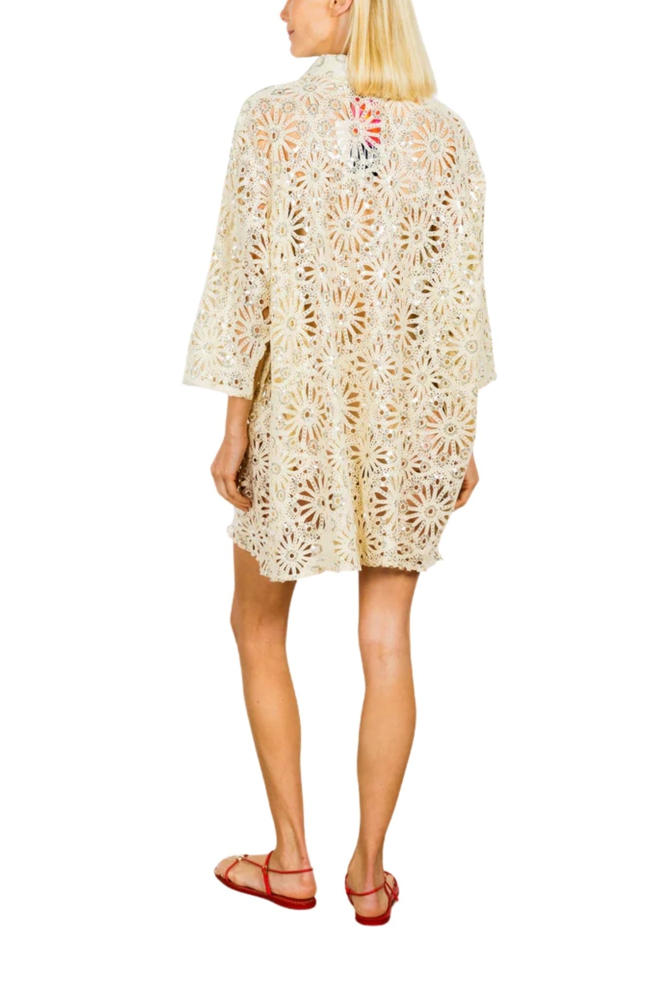 La Vie Sandbar Sequin Crochet Mini Everyday Dress - Vermillion