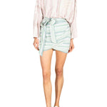 La Vie Sea Stripe Linen Mini Wrap Skirt - Vermillion