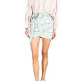 La Vie Sea Stripe Linen Mini Wrap Skirt - Vermillion