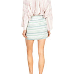 La Vie Sea Stripe Linen Mini Wrap Skirt - Vermillion