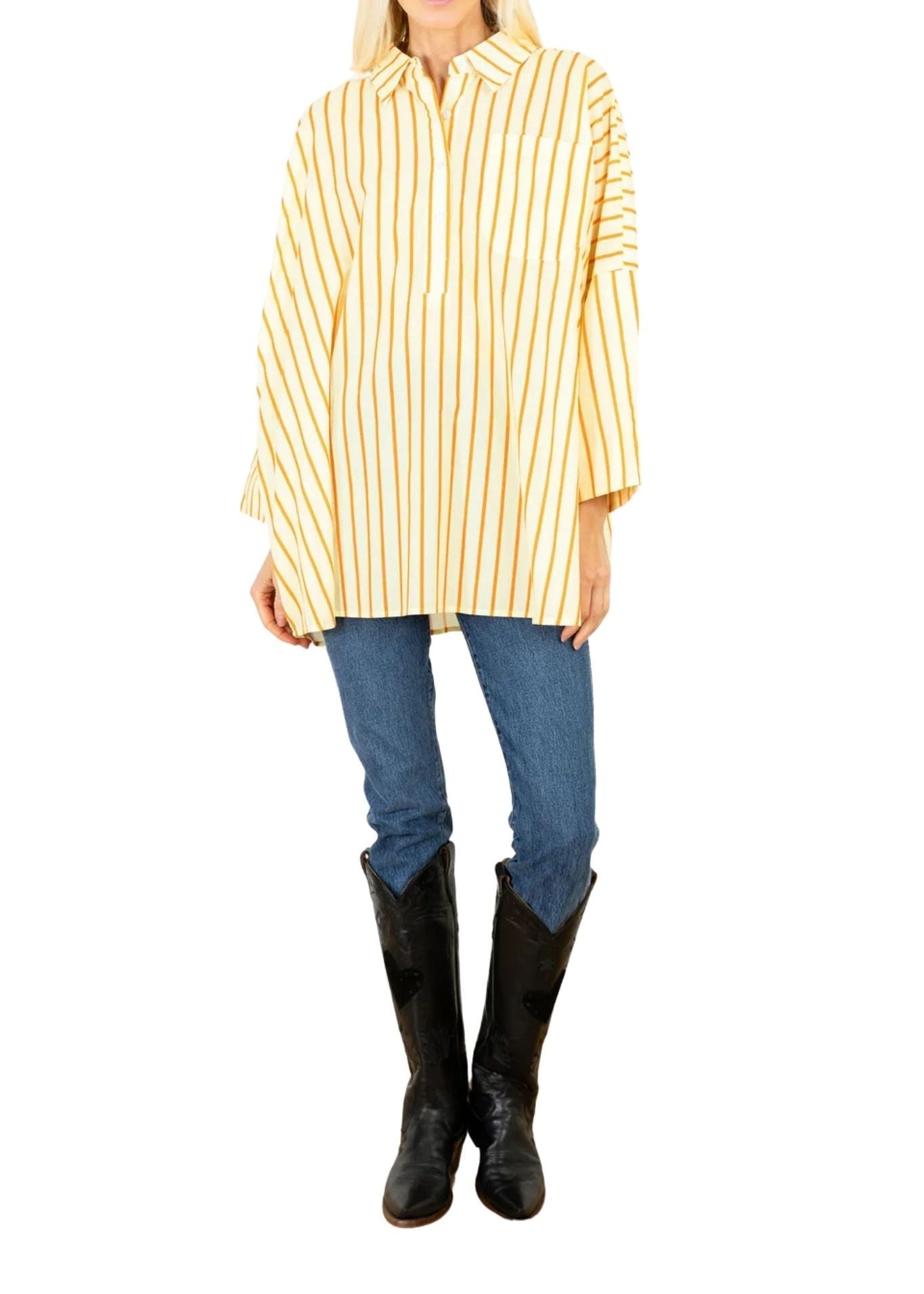 La Vie Striped Boyfriend Shirt - Vermillion