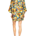 La Vie Sunburst Painted Floral Mini Open Front Caftan - Vermillion