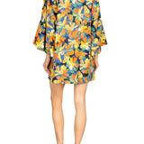 La Vie Sunburst Painted Floral Mini Open Front Caftan - Vermillion