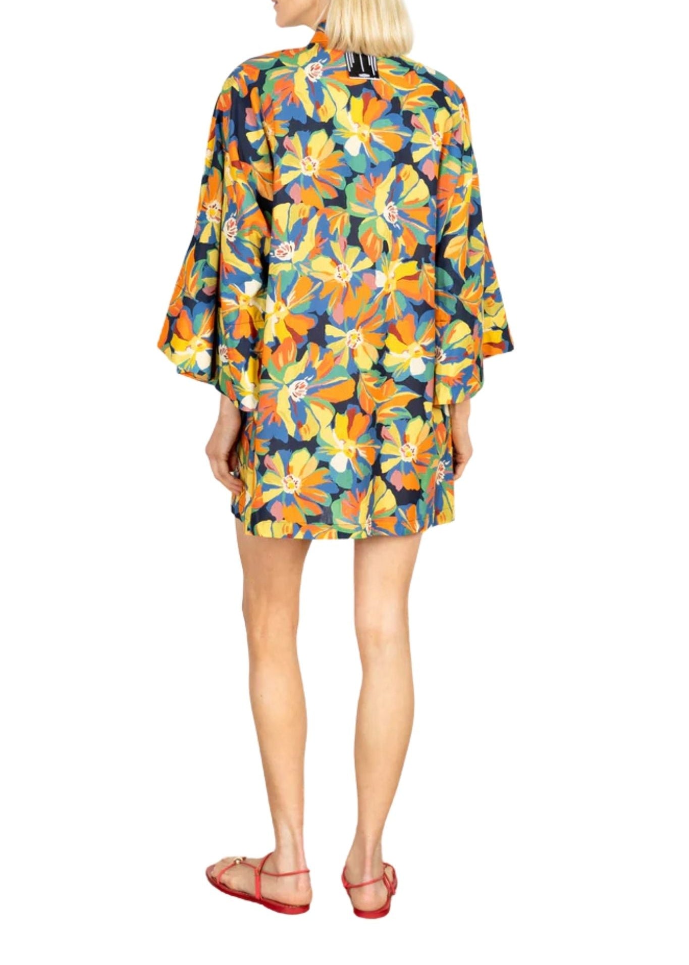 La Vie Sunburst Painted Floral Mini Open Front Caftan - Vermillion