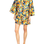 La Vie Sunburst Painted Floral Mini Open Front Caftan - Vermillion