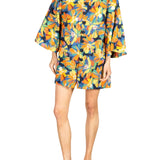 La Vie Sunburst Painted Floral Mini Open Front Caftan - Vermillion