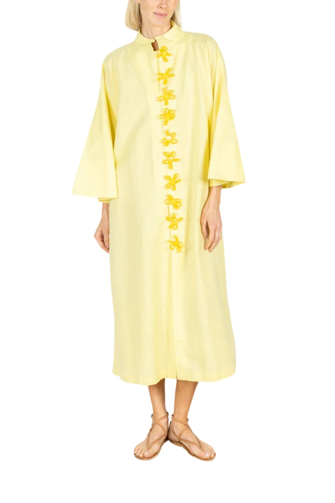 La Vie Sunny Corded Floral Maxi Open Front Caftan - Vermillion