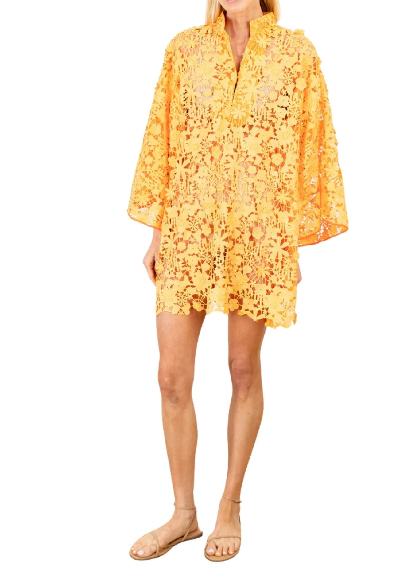 La Vie Tangerine La Vie Lace Mini Caftan - Vermillion
