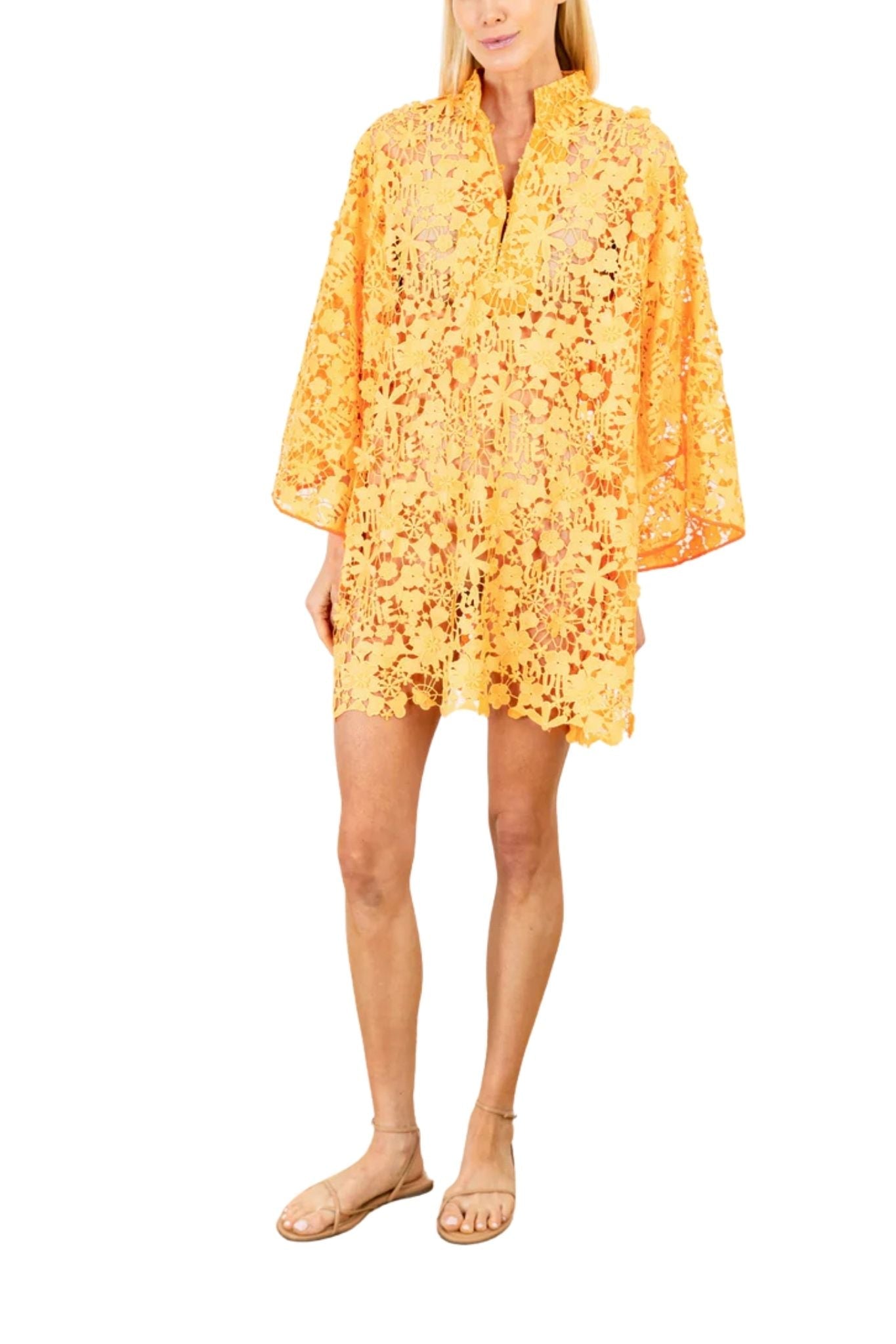 La Vie Tangerine La Vie Lace Mini Caftan - Vermillion