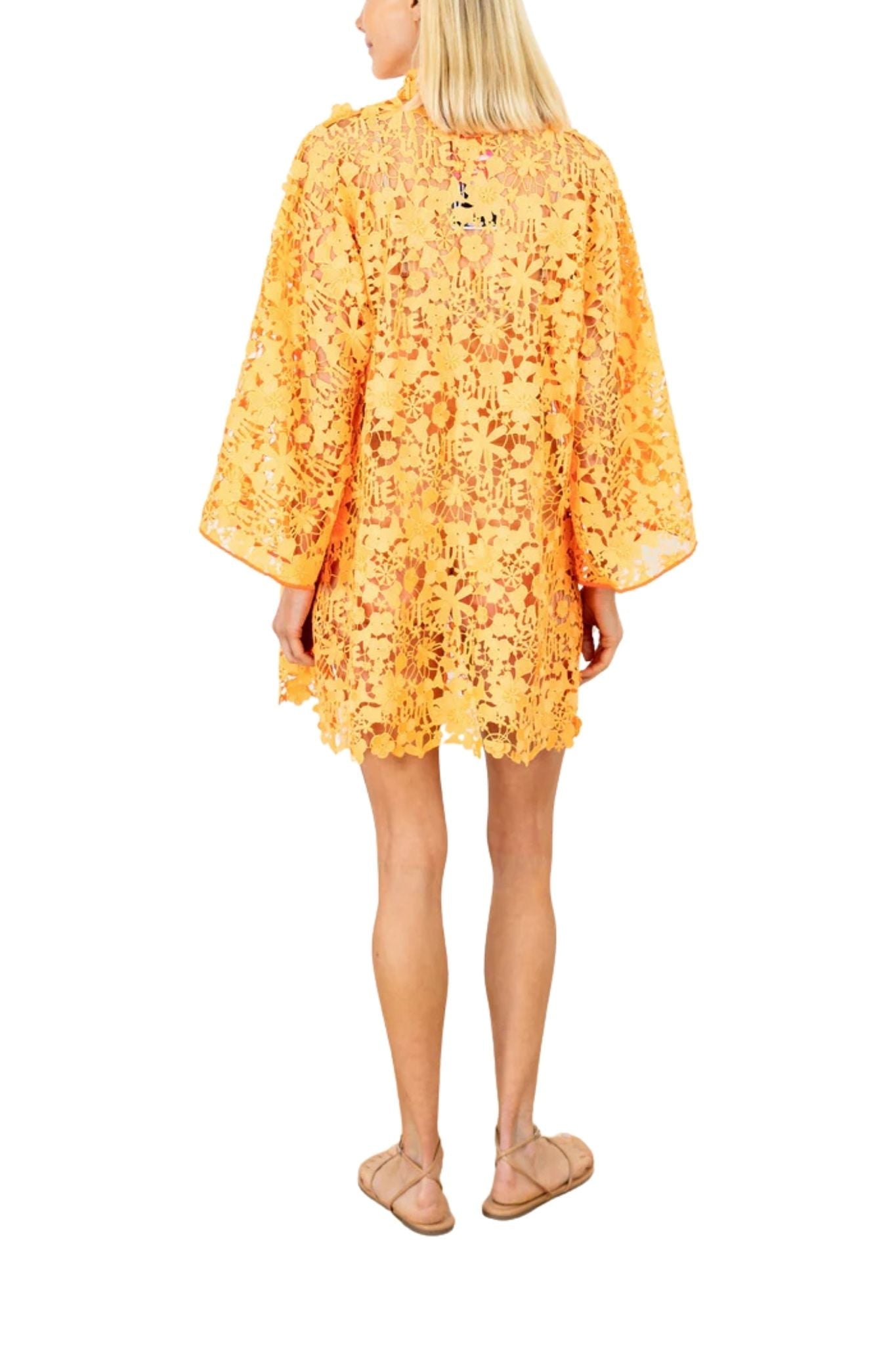 La Vie Tangerine La Vie Lace Mini Caftan - Vermillion
