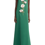 Lela Rose 3D Peony Embroidered Faille Gown - Vermillion