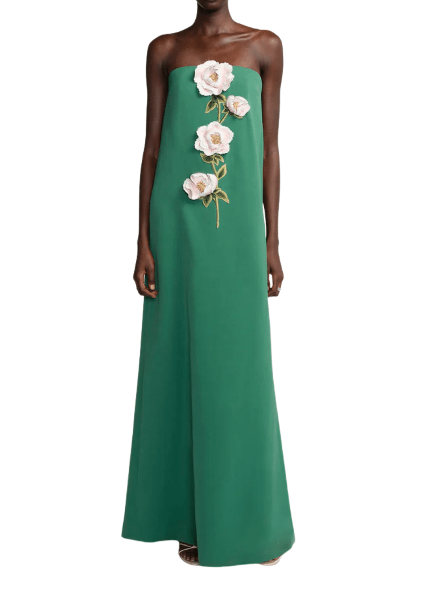 Lela Rose 3D Peony Embroidered Faille Gown - Vermillion