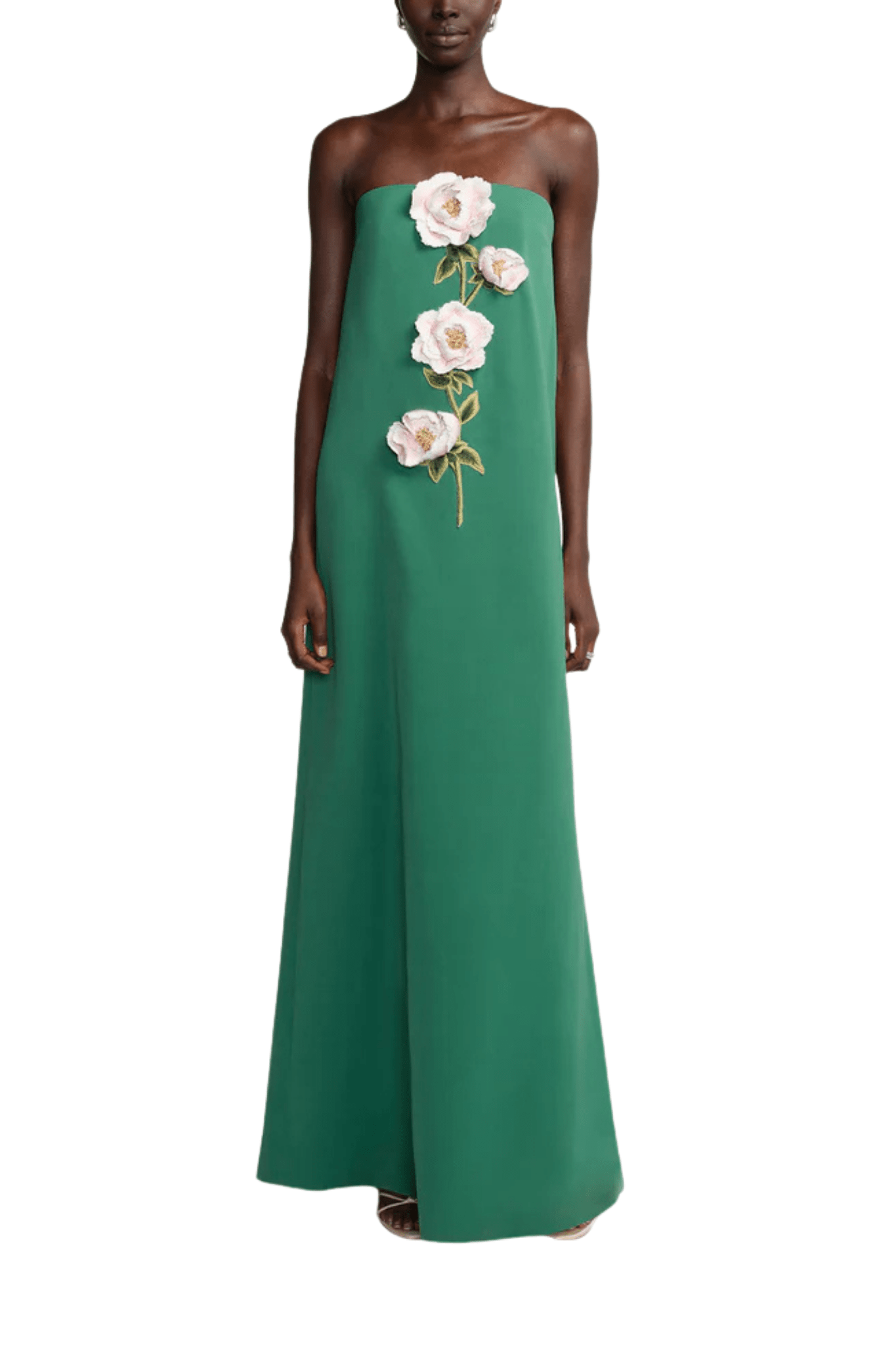 Lela Rose 3D Peony Embroidered Faille Gown - Vermillion