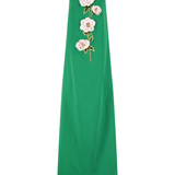 Lela Rose 3D Peony Embroidered Faille Gown - Vermillion