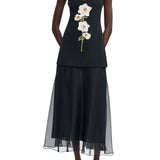 Lela Rose 3D Peony Embroidered Faille V-neck Dress - Vermillion
