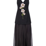 Lela Rose 3D Peony Embroidered Faille V-neck Dress - Vermillion