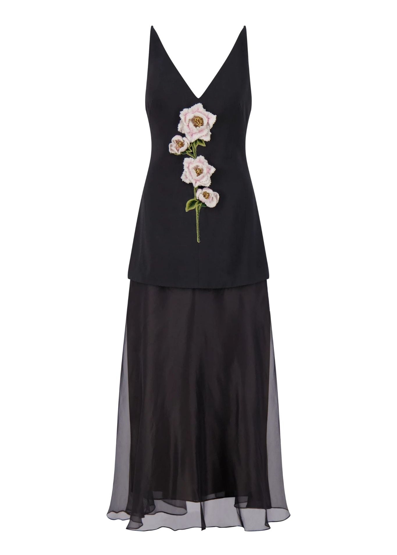Lela Rose 3D Peony Embroidered Faille V-neck Dress - Vermillion